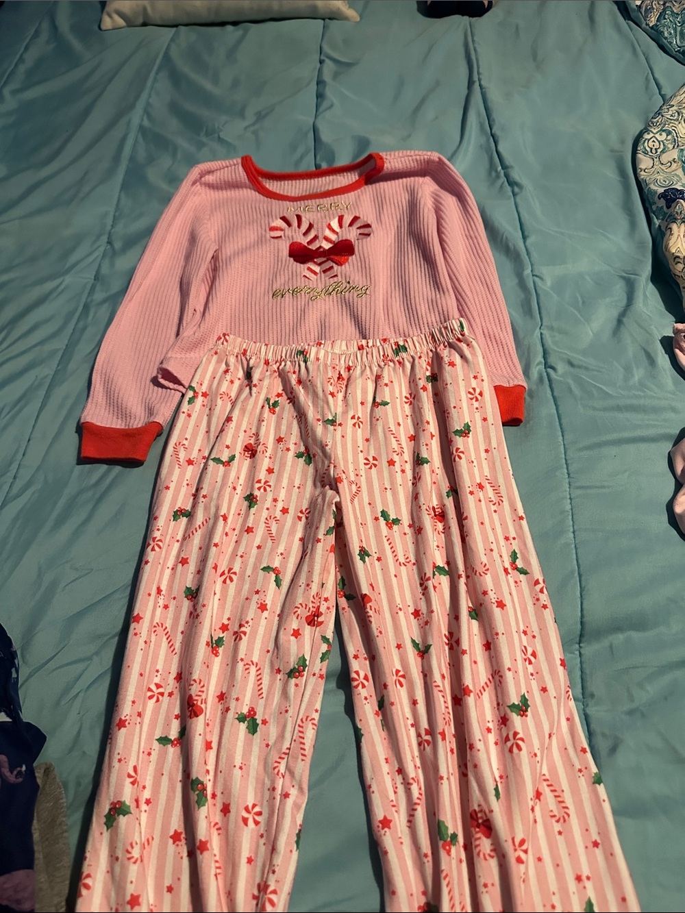 American Girl Pink and Red Candy Cane Holiday Pajama Set